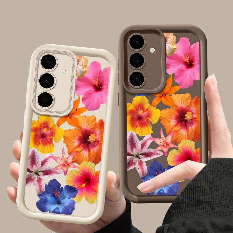 Hülle mit Blumendruck für Samsung S25 Ultra S24 FE S23 S22 A56 A36 A16 A15 A55 A35 TPU Weich Matt Stoßfest Handyhülle