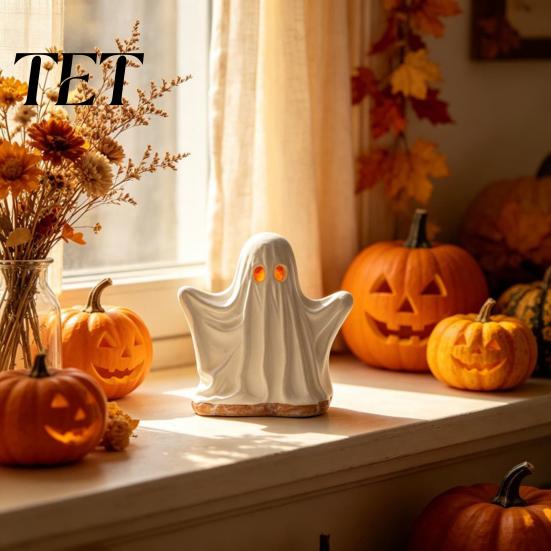 Interior Window Ornamentation Ghost Ornament with Warm Light, Cute Spooky Luminous Figurine, Atmospheric Night Light Decor Resin for Tabletop