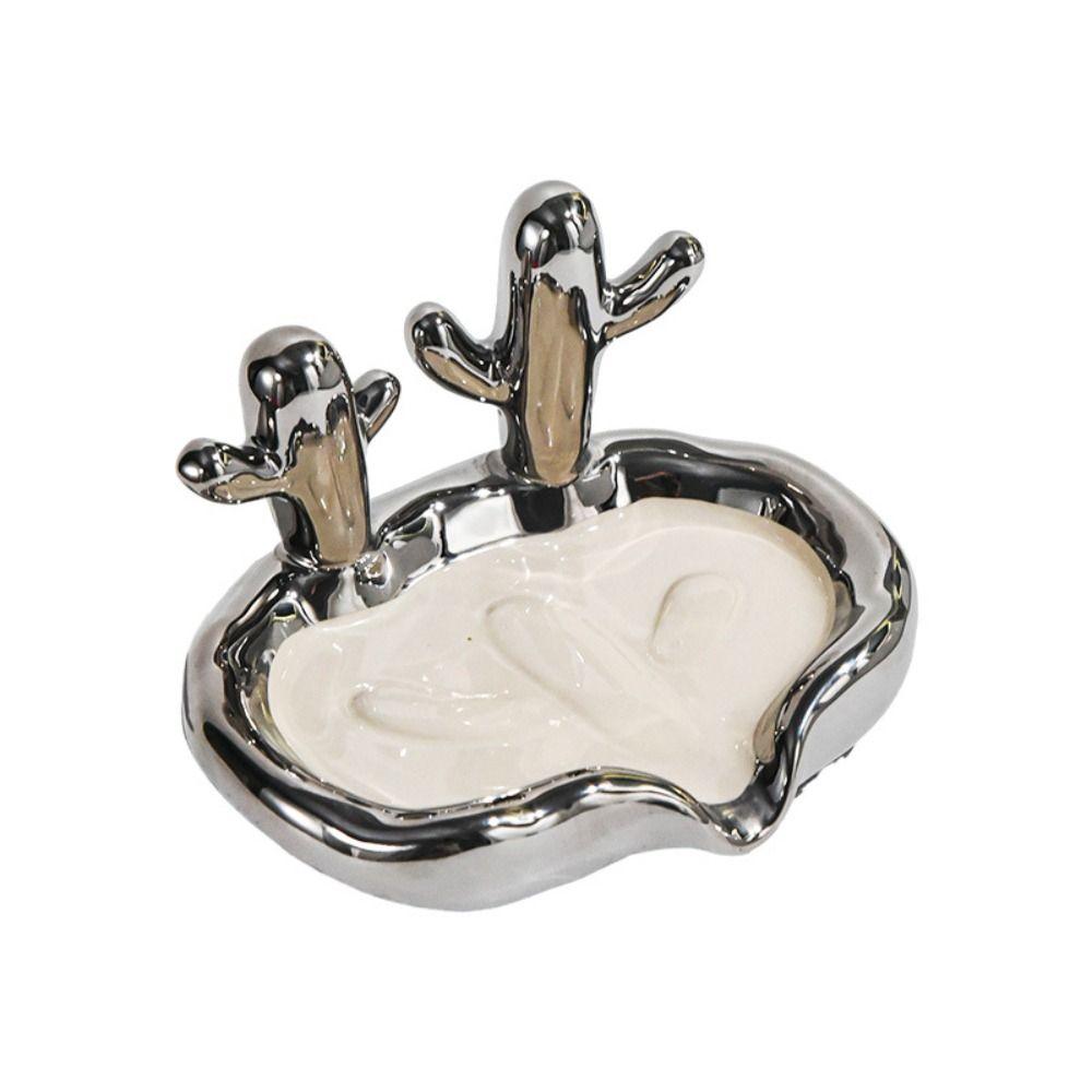 High-end Soap Dish Creative Soap Draining Shelf Fashionable Cacti Ceramic Soap Box Household
