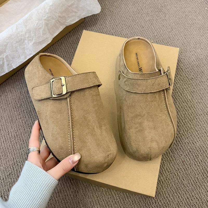 

Ветер ретро сумка голова полушлепанцы женские верхняя одежда 2025 лето новый один педаль ленивый сумка голова толстая подошва 39 хаки