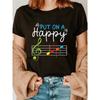 Women's Glossy Music Note & Treble Clef T-Shirt - Short Sleeve Crew Neck Casual Top with Colorful Musical Note Print, Spring Summer Blouse