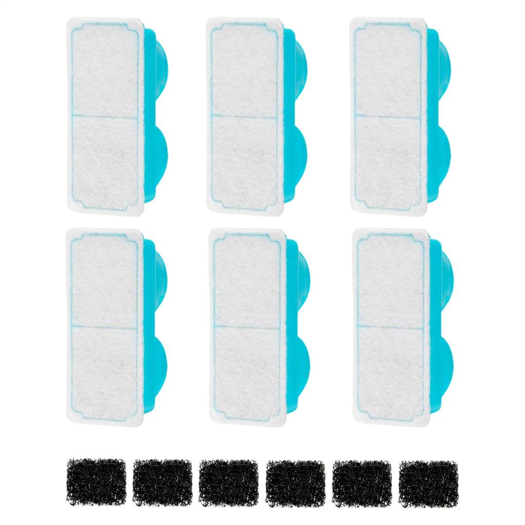 6 Pack Cat Water Fountain Filter with Sponge - Activated Carbon Odor Removing Replacement Cartridge for Pet Drinking Dispenser