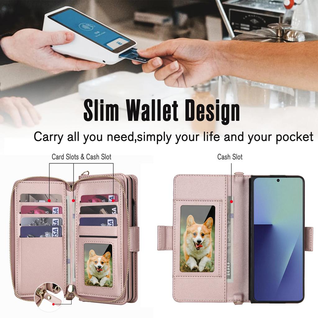 Fashion Elegant Crossbody Wallet Cards Solt Leather Case for Samsung Z Fold 3 4 5 6 7 Book Kickstand Shockproof Skin Feel Cover