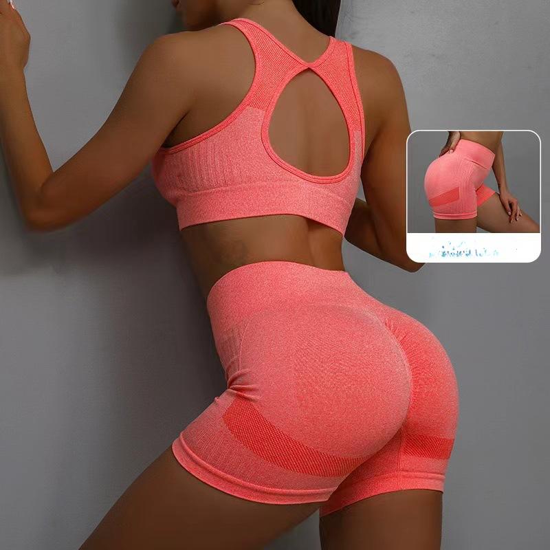 Summer Women Fitness Workout Clothes Solid Colour Sportswear Sleveless Vest Knit Biker Shorts Yoga Set