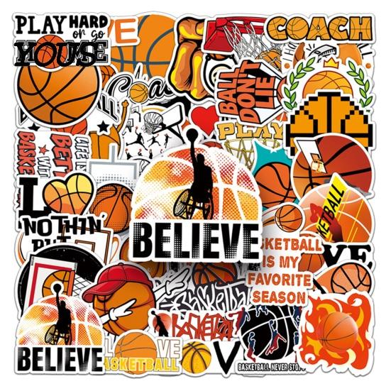 Trendy Sports Gifts 50Pcs Basketball Graffiti Stickers, Cool Cartoon Sport Themed Stationery Storage Box Decor Waterproof Decals for Skateboard,