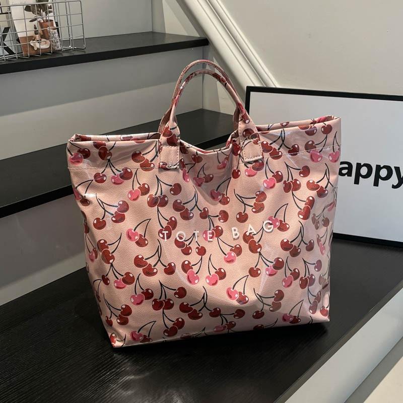 Bag New Cherry Printed Tote Bag Women'S Commuter Casual Fashion Large Capacity Handbag