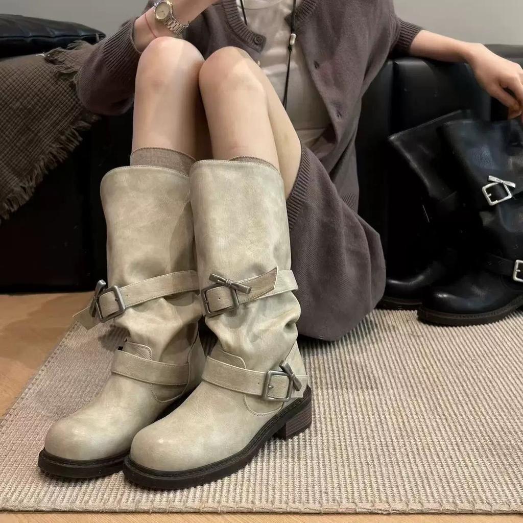 Medium Boots Tooling Long Tube Thick Heel Retro Women'S Locomotive Boots Martin Boots But Knee Boots