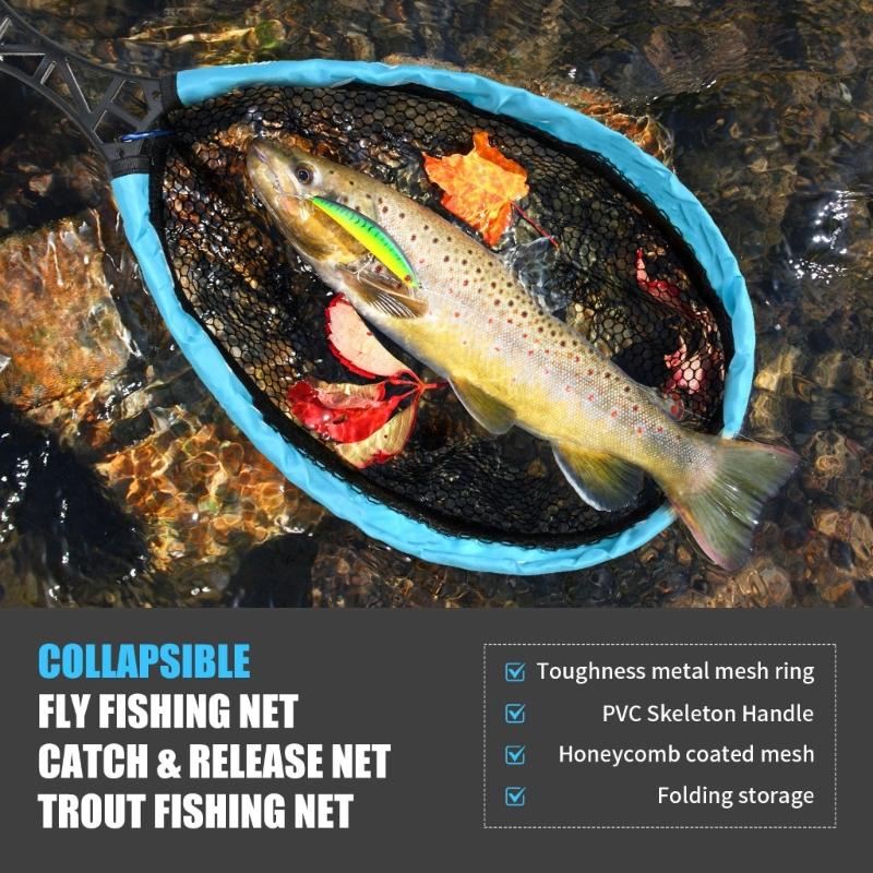 Fishing Landing Net Portable Fishing Net with Comfortable Grip and Storage Bags Foldable Landing Net Fishing Tackle Tool