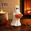 Decorative Figures for Living Room Resin Ghost Statue with Pumpkin Candy Bowl Halloween Table Decor, Small Figurines Bedroom Cute Desktop Organizer