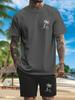 Sommer Neu Herren Kokospalme Farbverlauf Weich Atmungsaktiv Rundhals T-Shirt und Shorts Set Outdoor Urban Freizeit Zweiteiliges Set