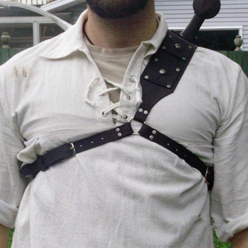 Mittelalterlicher Schwert Halter - Verstellbarer Leder Schulter-Rücken Halter | Für Cosplay & LARP
