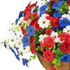 Artificial Outdoor Flower with Hanging Baskets, Red White Blue Fake Flower Planter, Patriotic Decor for 4th of July, Porch Garden