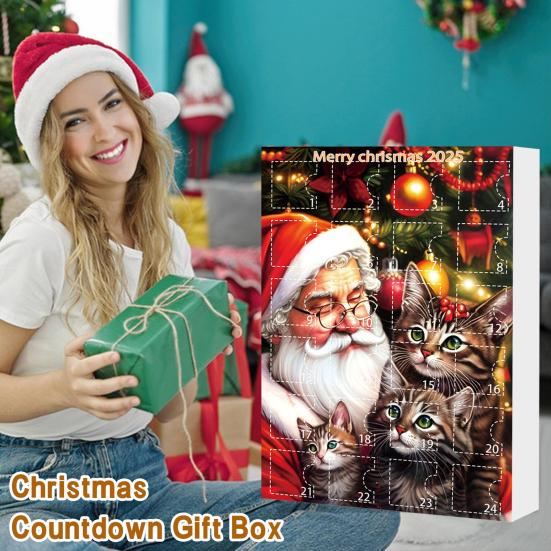 Calendar de Advent Pisică 24 Zile Calendar Numărătoare Inversă Pisică de Crăciun cu 24 Buc. Pandantive Acrilice 2D Pisică de Agățat pentru Iubitorii de Pisici