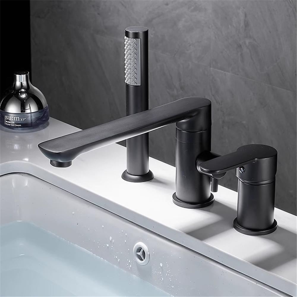 Brushed Gold Bathtub Faucet Widespread Bathtub Sink Mixer Tap black Brass Bathroom Bath Shower Faucet with Hand shower Head