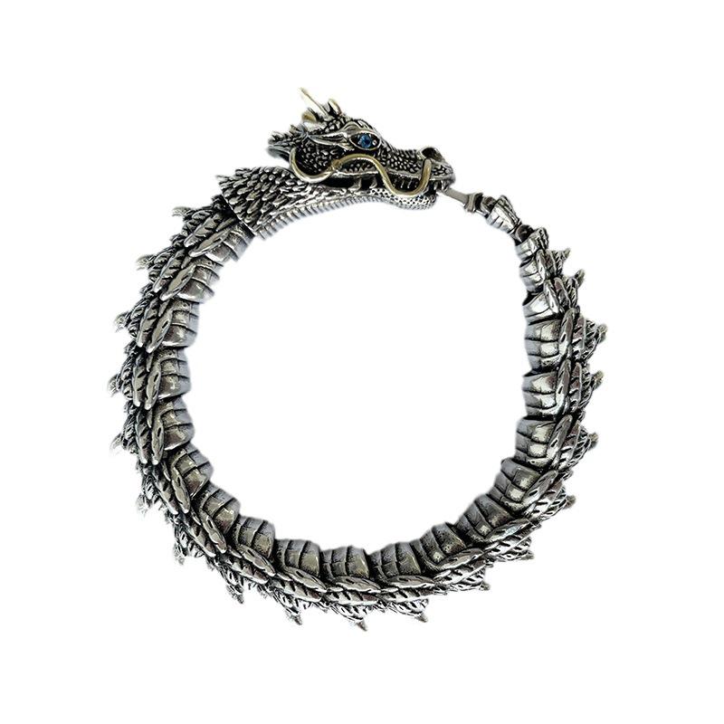 Men's Cross-Border Retro Dragon Bracelet: Punk Style Thai Silver with Sapphire Accents