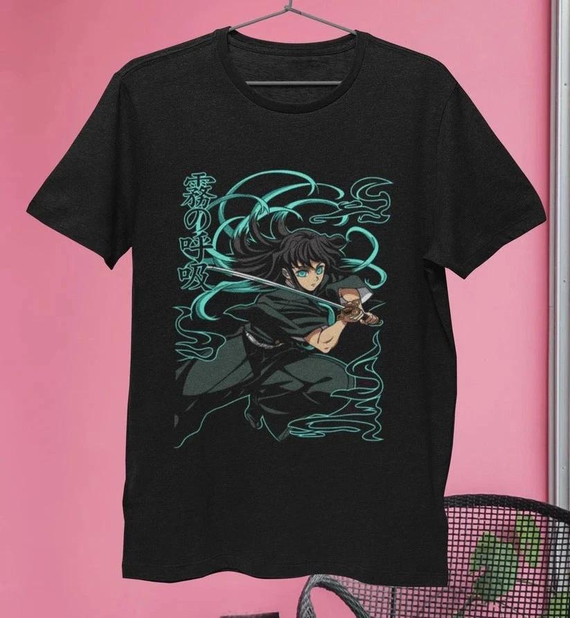 Anime Demon Slayer Kimetsu No Yaiba Muichiro Mist Hashira Black TShirt