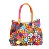 Bohemian Design Leather Bag Flower Contrasting Color Woven Casual Tote Shoulder Messenger Bag Women'S Bag