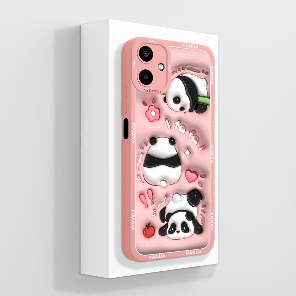 Cute Panda Case For Samsung Galaxy A06 4G 5G Soft Liquid Silicone Phone Bag For Samsung A 06 Back Cover Camera Protection Bumper
