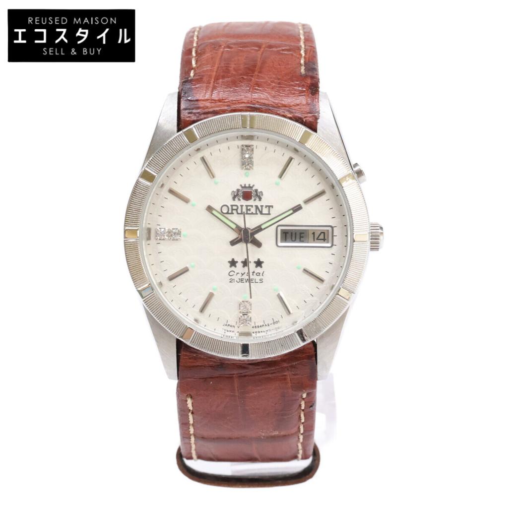 Orient 469PA2-170 Three Star Day Date Mechanical Automatic Watches Silver / BrownUsed