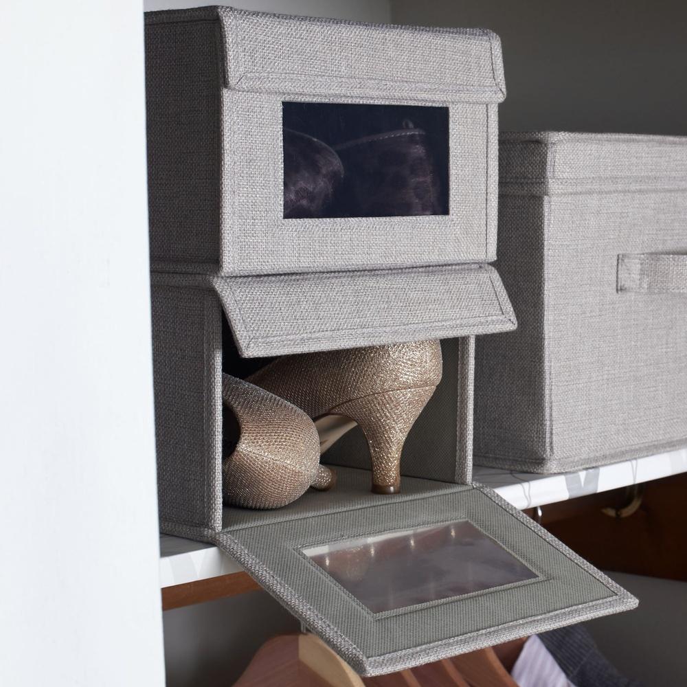 Small Drop Front Shoe Box 2 Pack Stackable Shoe Organizer with Clear Panel Magnetic Closure Ideal Closet Entryway Storage