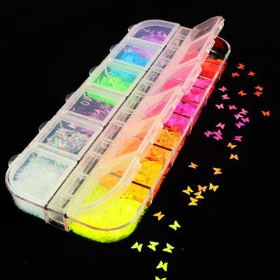 Floresan Kelebek Kalp Meyve Çeşitli Şekiller Nail Art Glitter Pul 3D renkli Payetler Lehçe Manikür Tırnak Dekorasyon