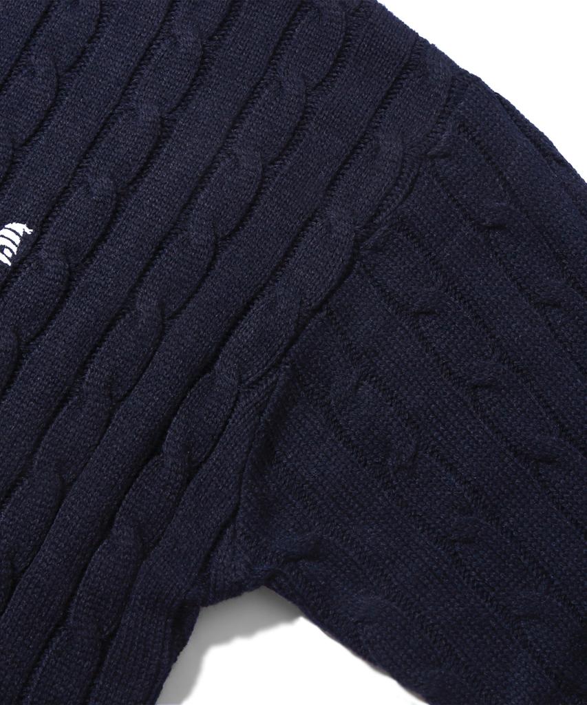 TRILLION Washable Boat Embroidery Cable Crew Neck Knit (Current Navy)