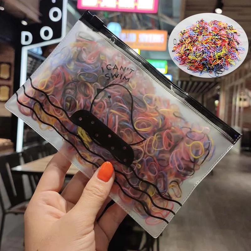 1000 Pcs Clear & Black Small Rubber Bands Colorful Elastic Hair Ties Ponytail Holders for Baby Girls Hair Accessory