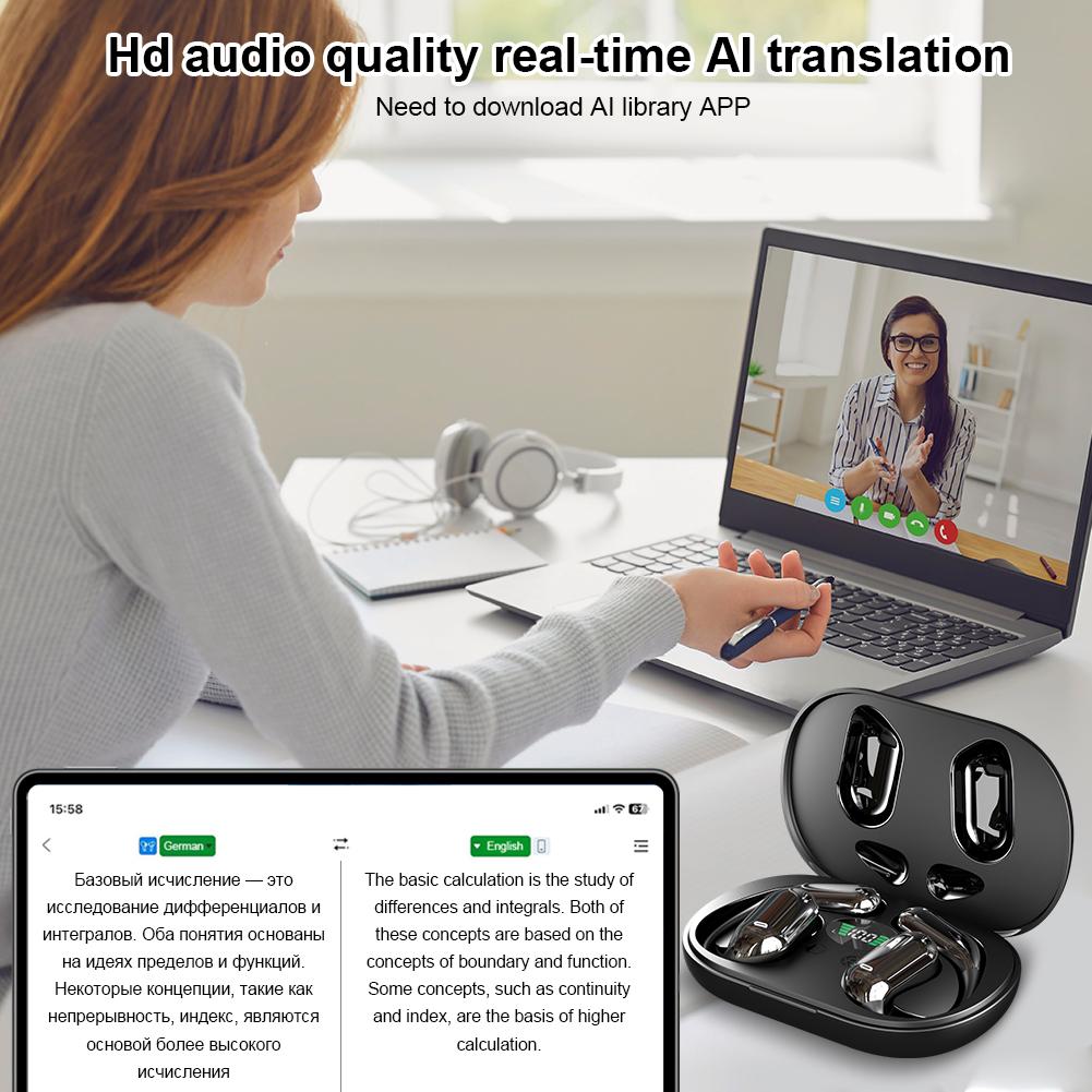 3-in-1 AI Translator Earbuds 140 Languages Noise Cancelling Bluetooth 5.3 Headset Smart Voice Real Time Translation Earphones