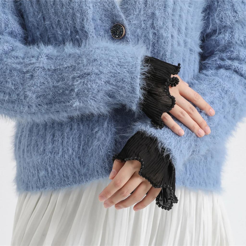 Whhite Detachable Sleeves Cuffs for Women Layer Ruffles Fake Sleeves Elastic Wrist Pleated Wristband False Cuff  Wrist Warmers