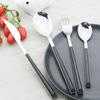 4Pcs Knife Fork Dessert Spoon Dinnerware Imitation Wooden Handle Cutlery Set Stainless Steel Tableware Silverware Western Flatware