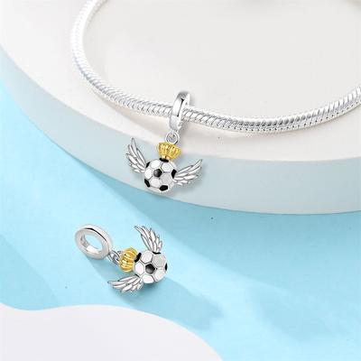 Charms Original Copper Lucky Football Commemorative Pendant Beads Fit Bracelet Diy Fine Gift Women Delicate Jewelry
