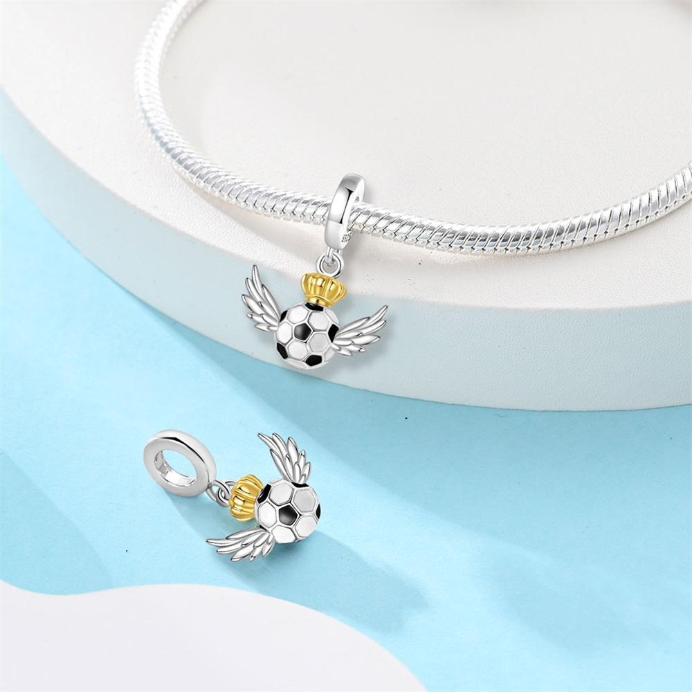 Charms Original Copper Lucky Football Commemorative Pendant Beads Fit Bracelet Diy Fine Gift Women Delicate Jewelry