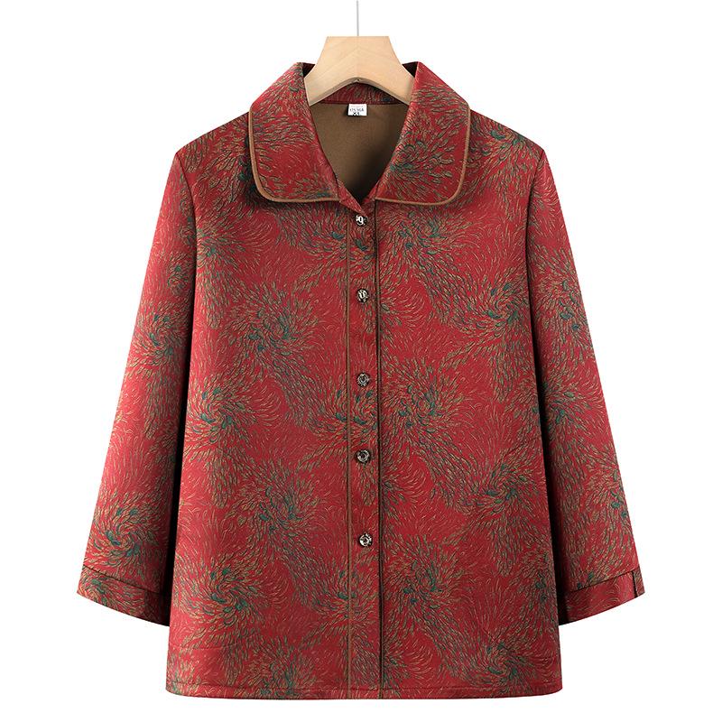 

Шифоновая летняя рубашка с отложным воротником для женщин среднего и пожилого возраста 4XL (130-140 jin) красный