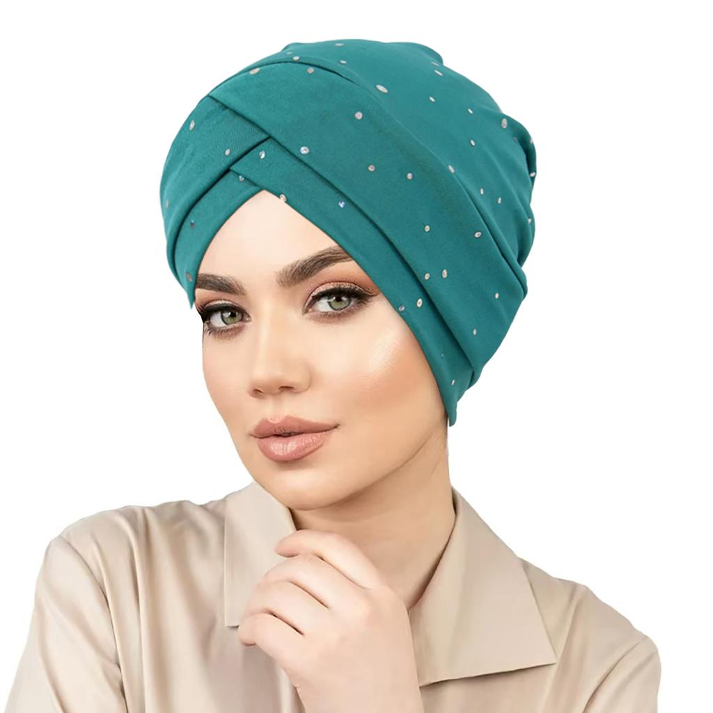 2025 New Fashion Forehead Cross Hijab Caps Hot Diamond Solid Color Turban Bonnet Muslim Ladies Head Cover