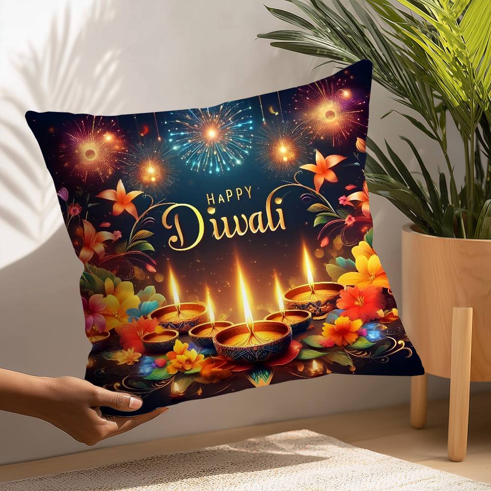 Diwali Festival Pillow Case Plush Fabric Soft  Pillowcase Double Sided Print Cushion Cover Household Gifts