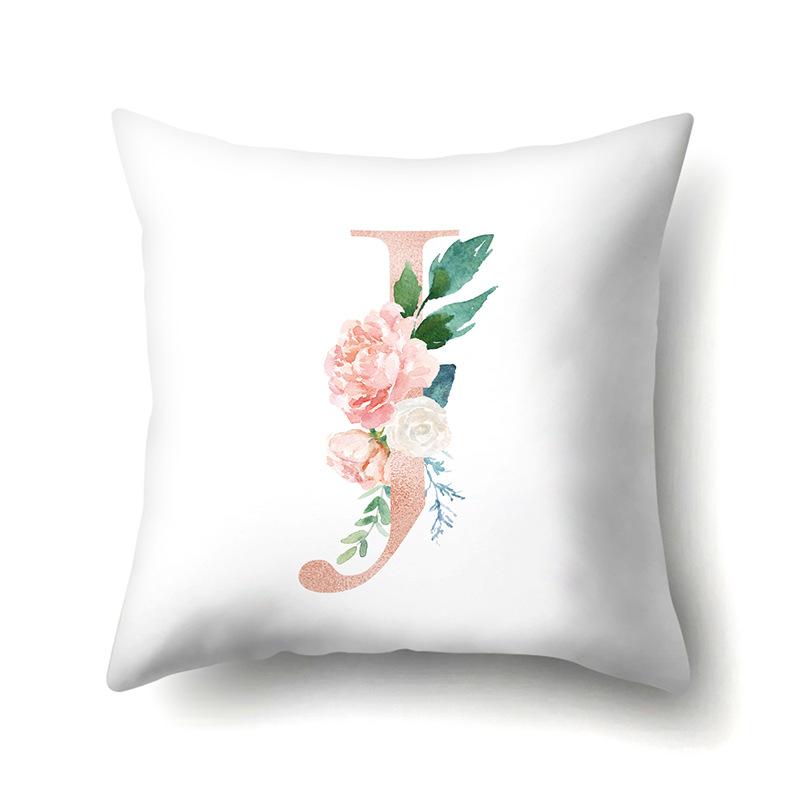 Polyester Pillowcase Home Pink Floral Decorative Print Pillowcase 26 English Letter Cushion Cover