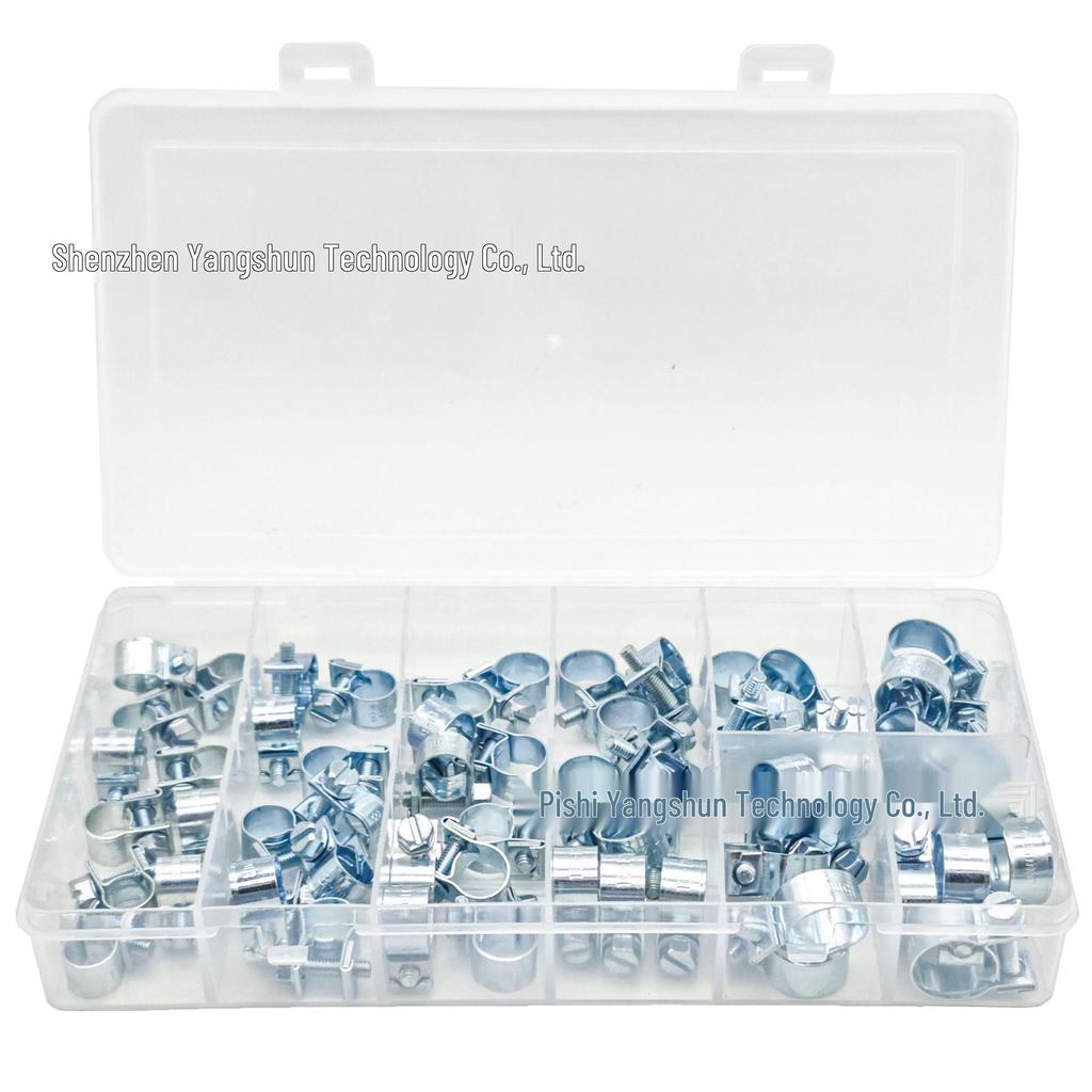 60-Piece Galvanized Mini Double Ear Clamps 7-16mm Set for Pipe and Hose Fixing