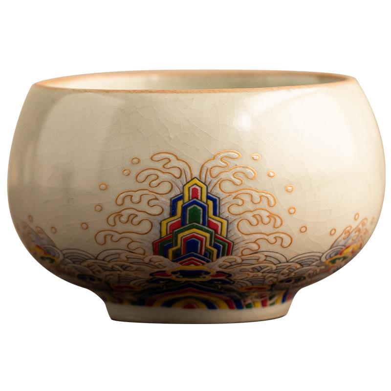 Ru kiln teacup light luxury large master cup high-end household tea cup kung fu tea set single cup ceramic building cup tea bowl
