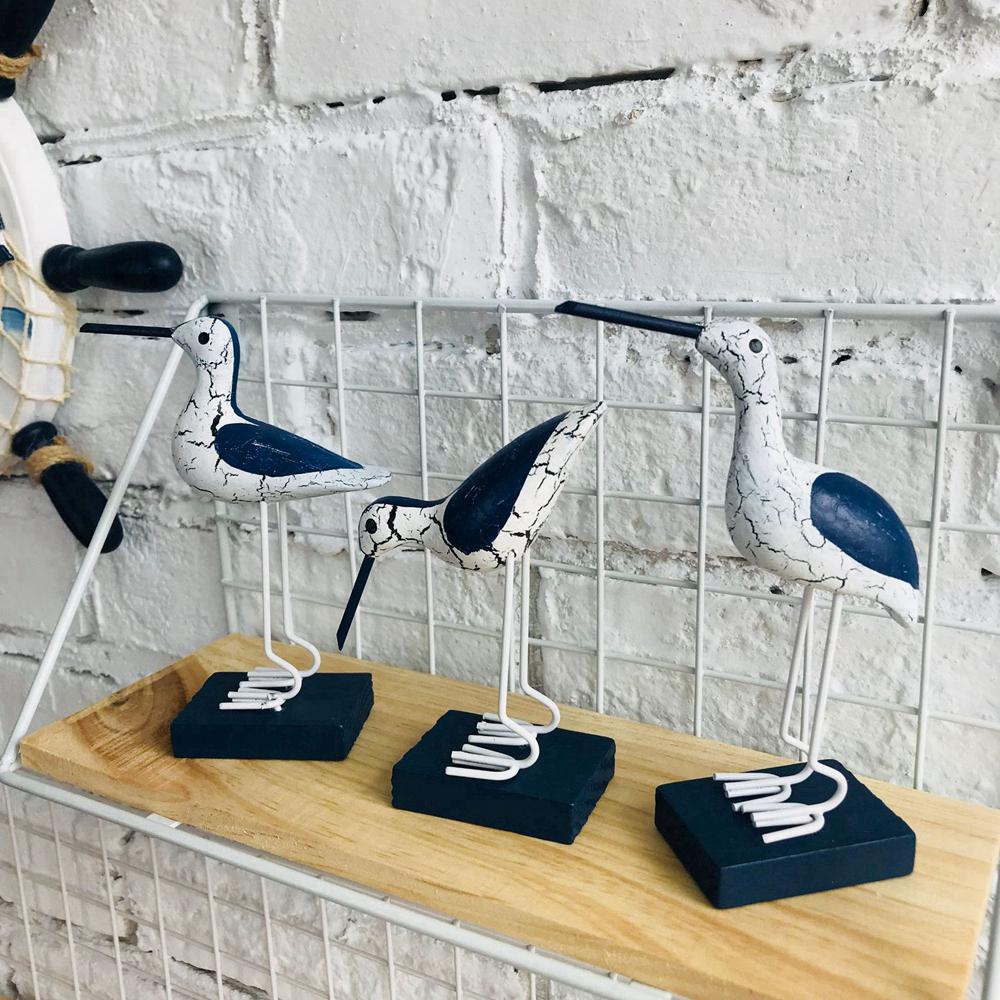 3Pcs/set Mediterranean Wooden Nautical Seagull Decor Home Office DIY Desktop Ornament