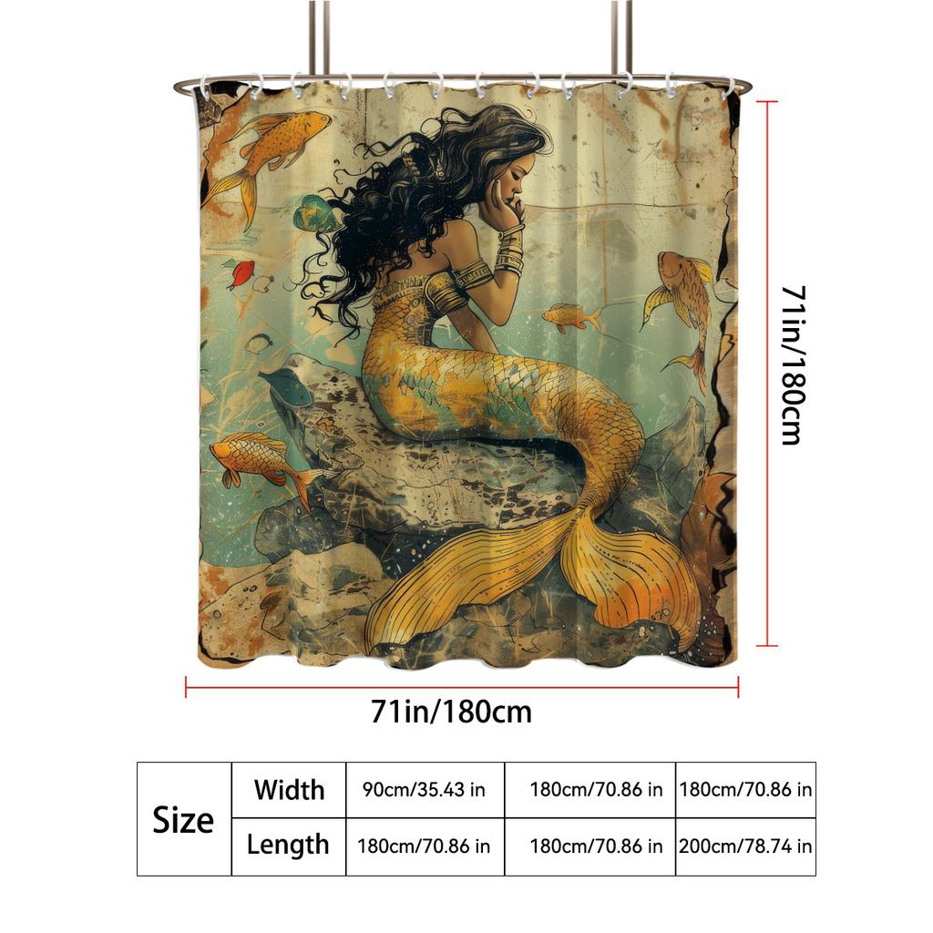 1Pc Mermaid Print Waterproof Shower Bathe Partition Curtain Multiple Sizes Protect Privacy With 12 Hooks Easy Installation