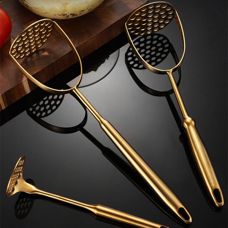Inicio Triturador de patatas de acero inoxidable Triturador manual de alimentos Prensador de ajo suave Prensador de calabaza Utensilios de cocina Utensilios para el hogar