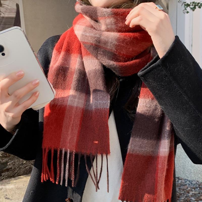 100 Pure Wool Classic British Red Plaid Men's and Women's Autumn and Winter Scarves Couple's Warm Scarves