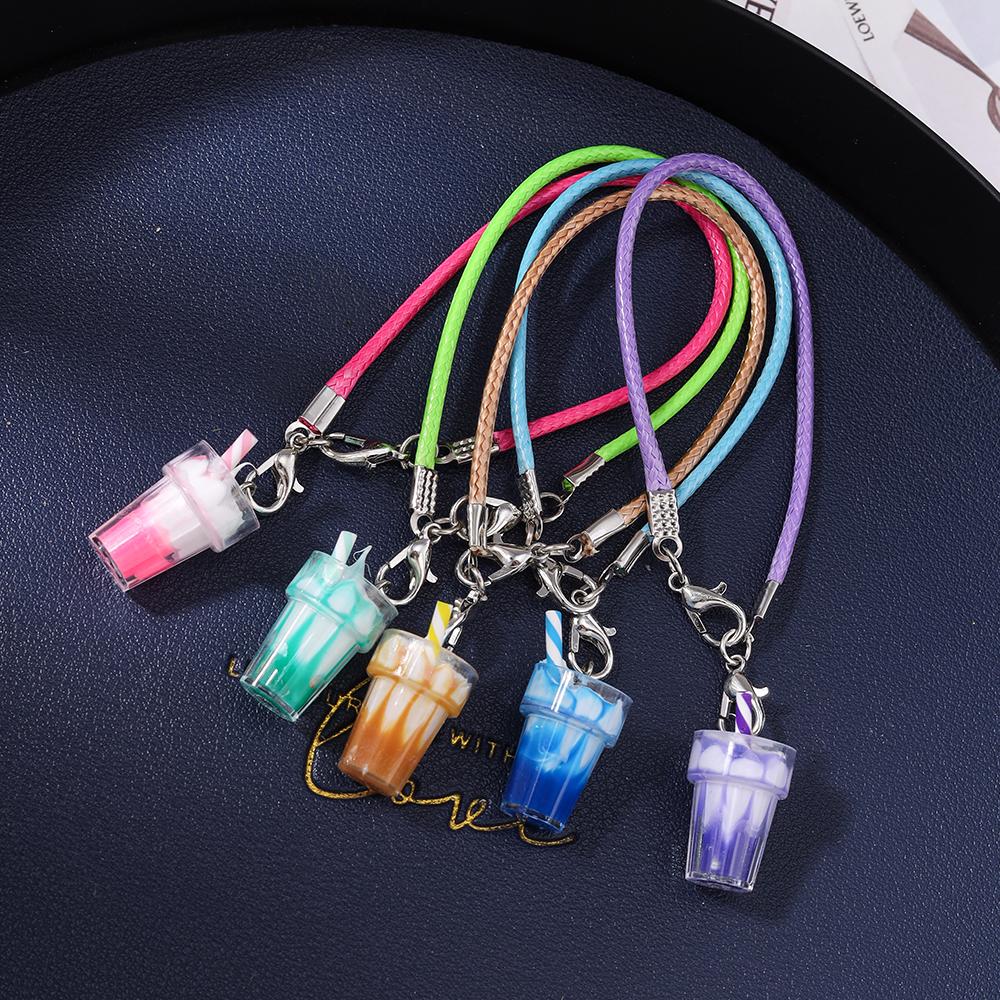 5pcs Simulation Fruit Juice Phone Chain Women Girls Drink Bottle Phone Strap DIY Keychain Pendants Mobile Lanyard Jewelry Gift