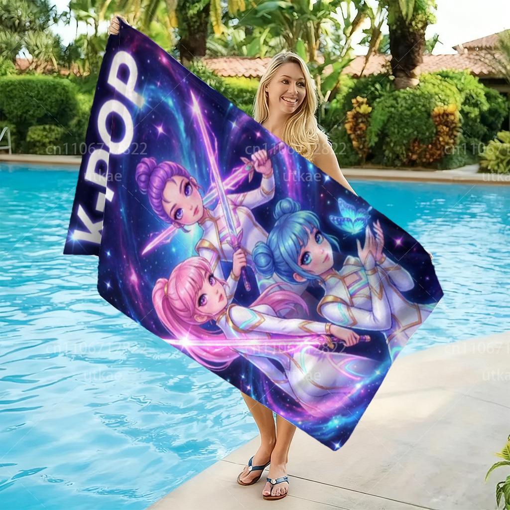 K-POP Theme Microfiber Beach Towel, Lightweight Absorbent Towel for Outdoor Travel Camping