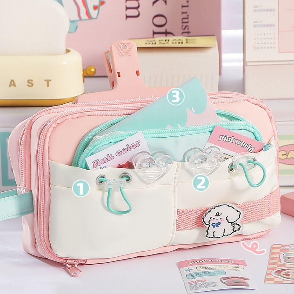 Multi-layer Cute Pencil Pouch Flip Style Gel Pen Organizer Simple Student Pencil Case  Girl