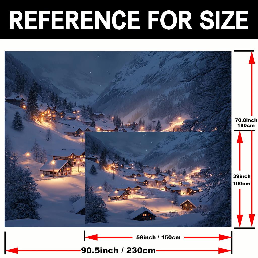 One winter wonderland polyester banner - Snow scene of the French Alps village suitable for birthdaysZL