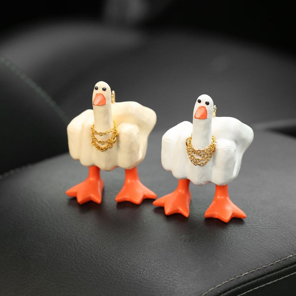 Funny Black Duck Resin Figurine Ornament with Glasses Necklace Middle Finger Duck Sculpture Statue Crafts Home Decoration Gifts