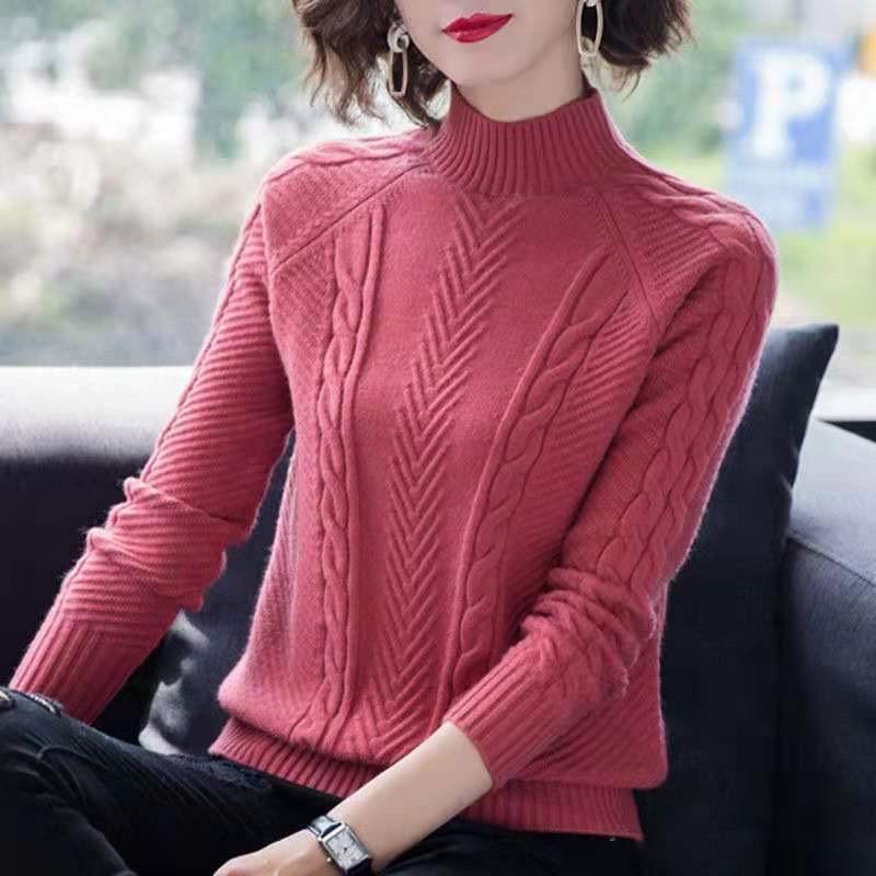 Kaschmirpullover, modisch, Herbst und Winter, warme Wolle, weich, langärmelig, Pullover für Damen, dick, locker, elastisch, Rollkragenpullover, Strickoberteil