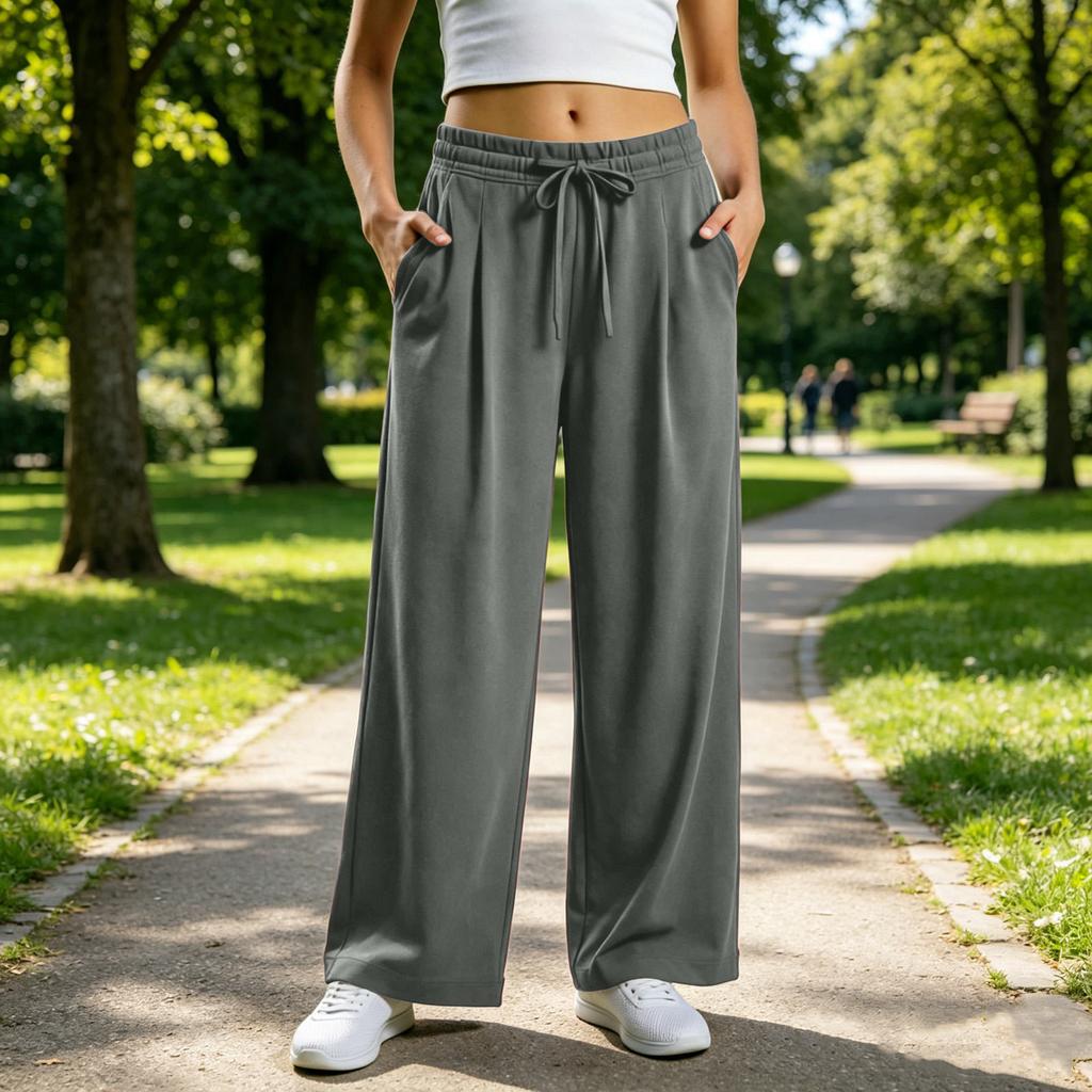 Women's Casual Loose Fit Pants with Elastic Waistband and Pockets for Athletic Everyday Wear