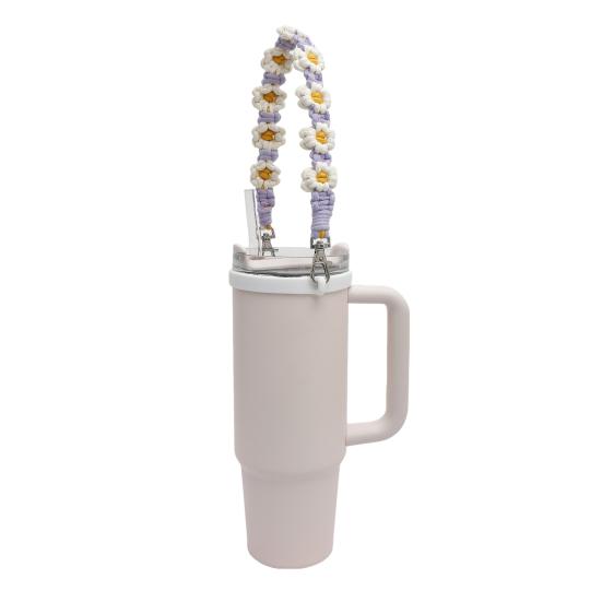 Water Bottle Handle Strap Handmade Flower 16-40oz Tumbler Silicone Safety Ring Cotton Rope Flower Sling Holder Carrier Lanyard Cup Accessories